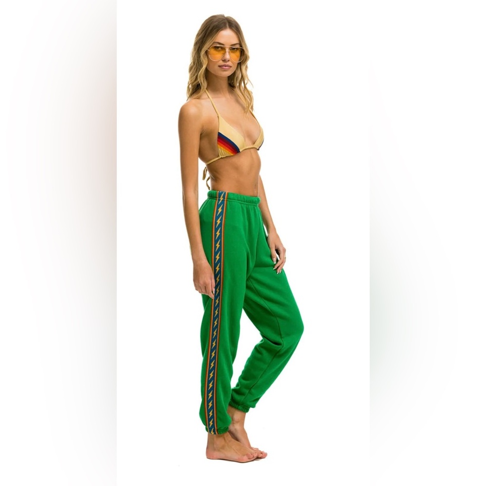 Aviator Nation Kelly Green Bolt Stripe Sweatpants